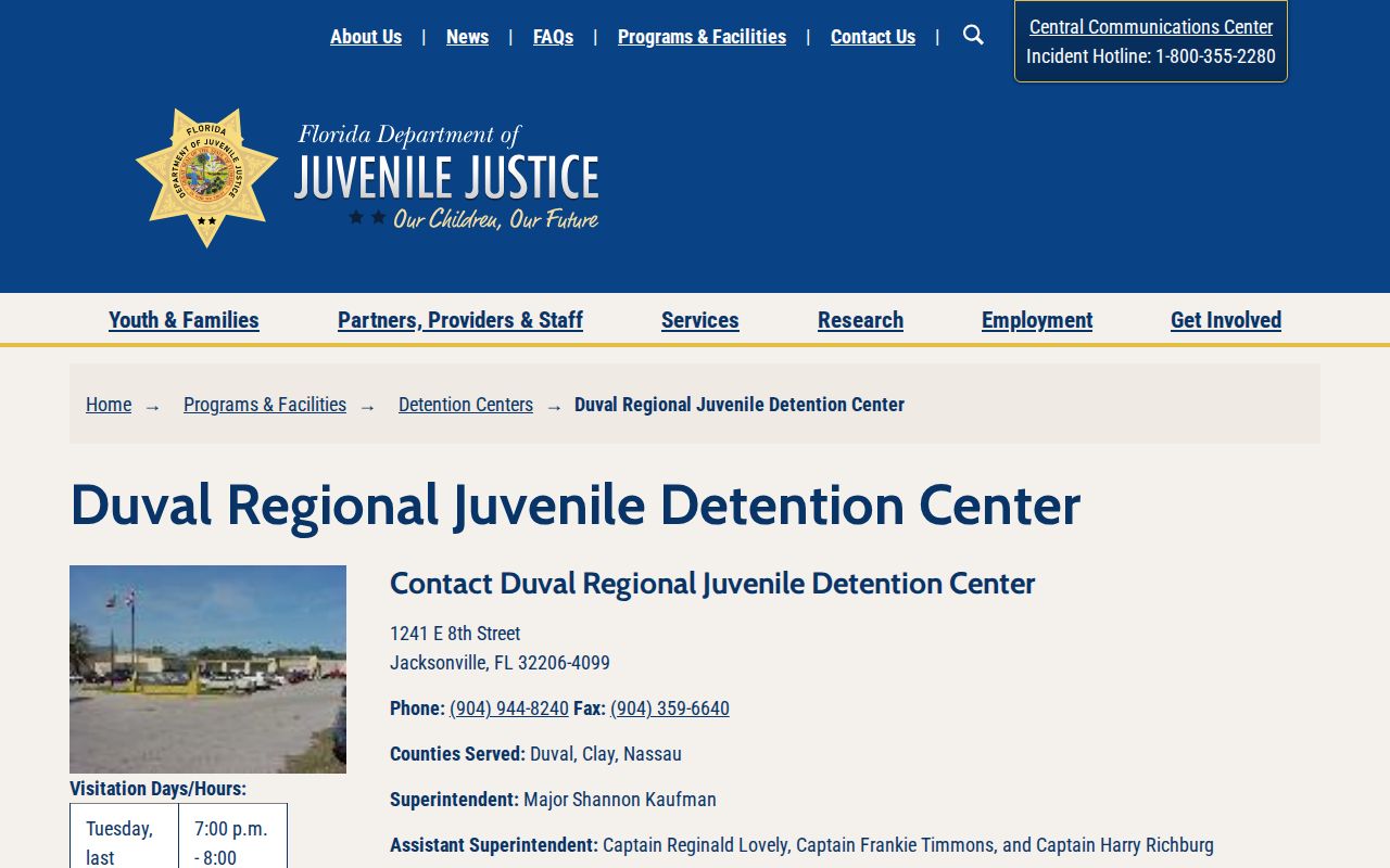 Duval Regional Juvenile Detention Center release contact and facility profile