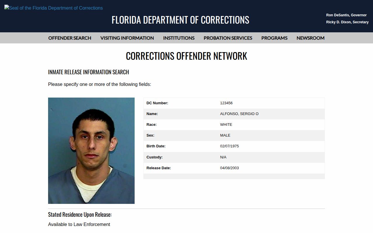 Duval County released mugshots in an FDC release record example